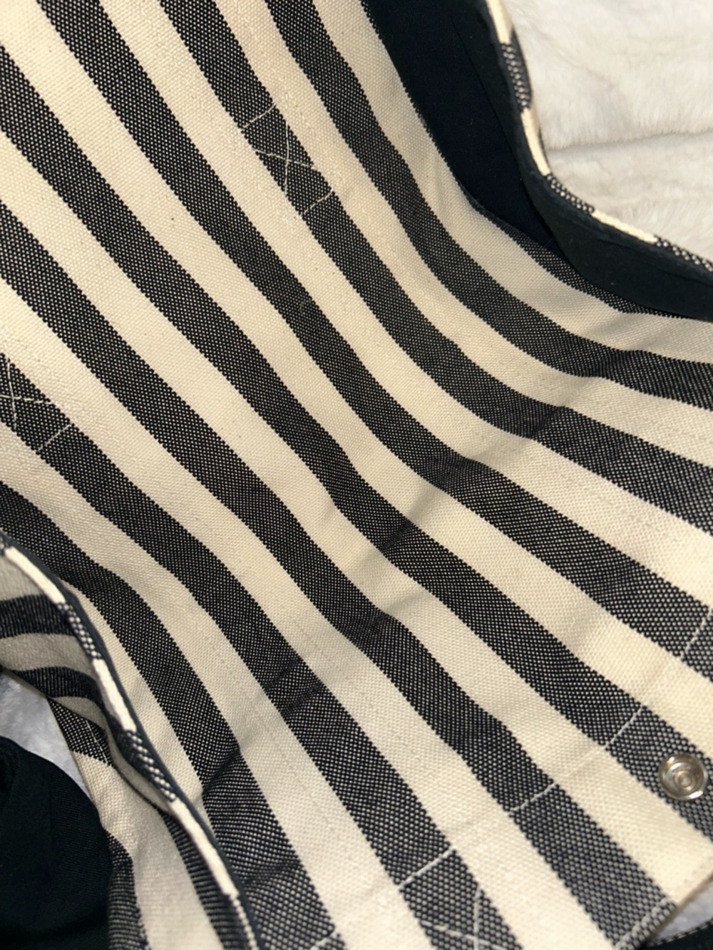 Hermes Black & White Striped Canvas Tote Bag - Picture 12 of 16